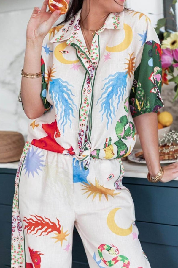 Conjunto de camisa holgada de manga corta y pantalón con cintura elástica con estampado único de Bohemia Beauty