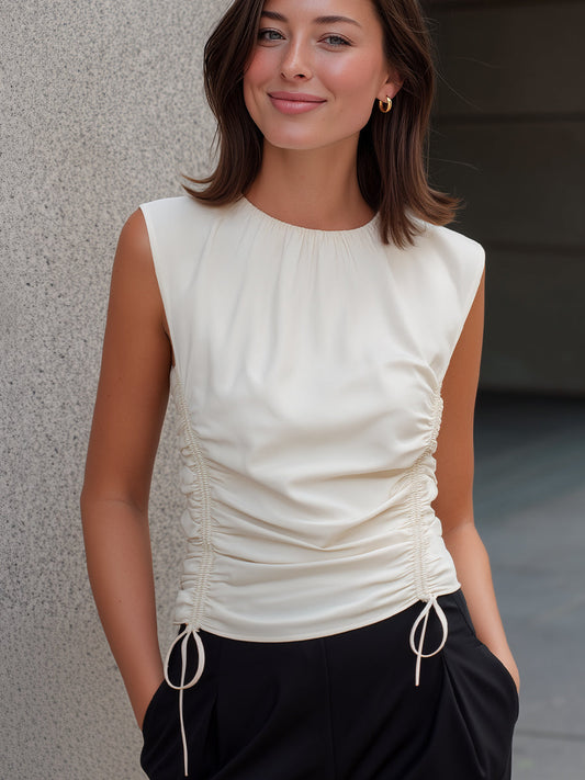 Sleeveless Ruched Drawstring Top T-Shirt