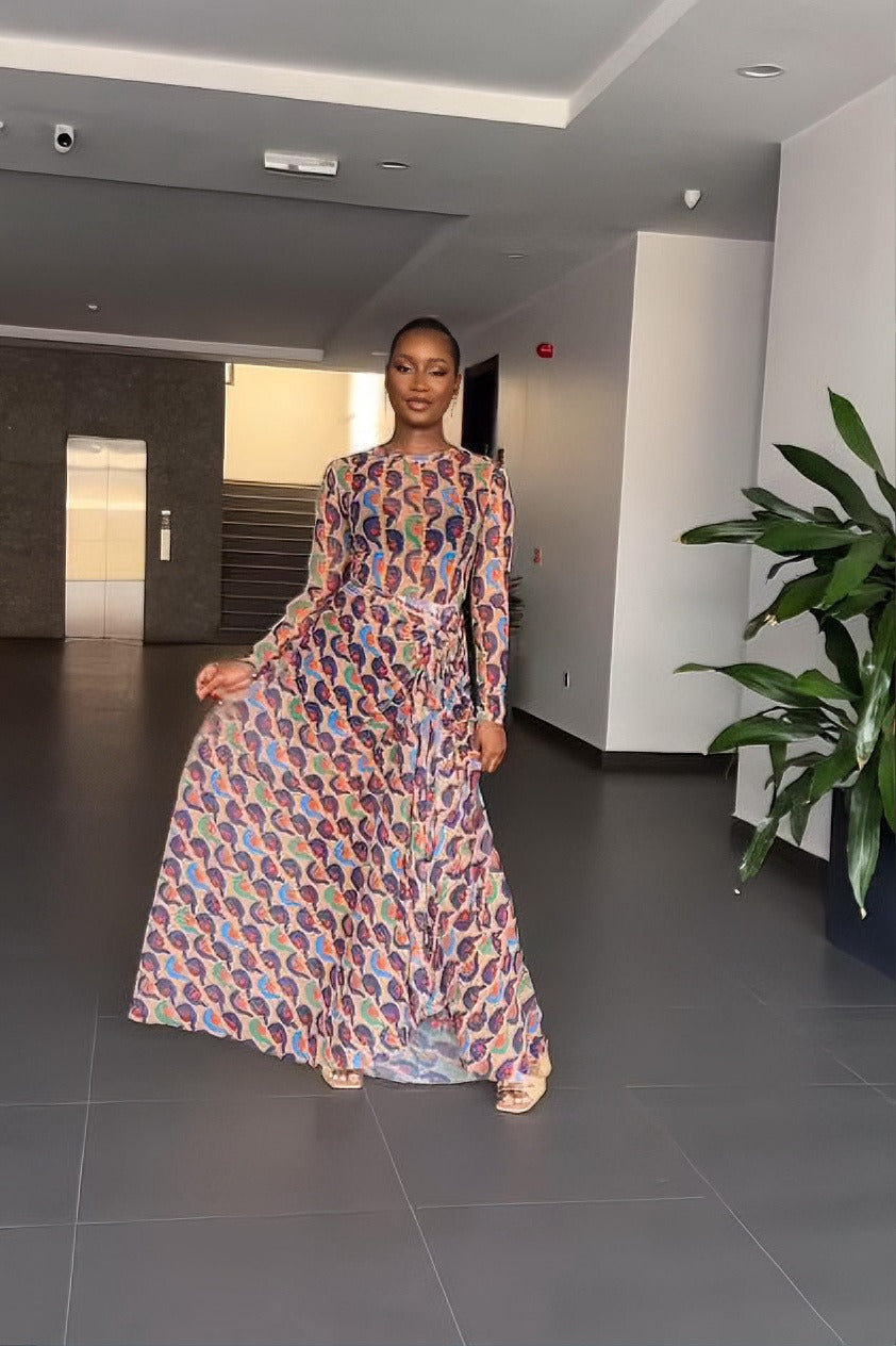 Abstract Portrait-Print Maxi Dress