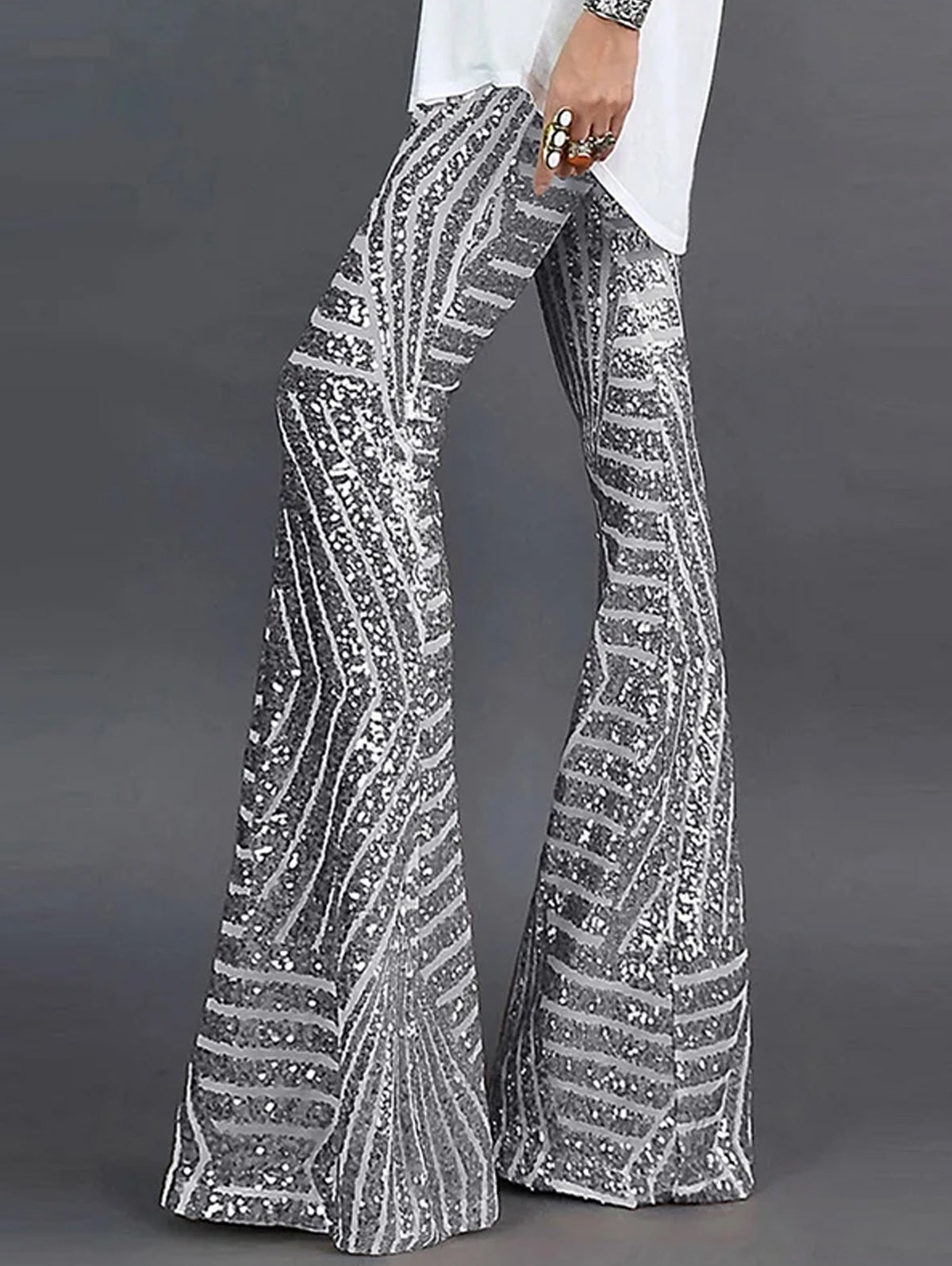 Fashion Sequin High Waist Flared Leg Pants