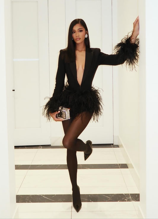 Sexy Long Sleeve Tassel Super Deep V Cardigan Suit Jumpsuit