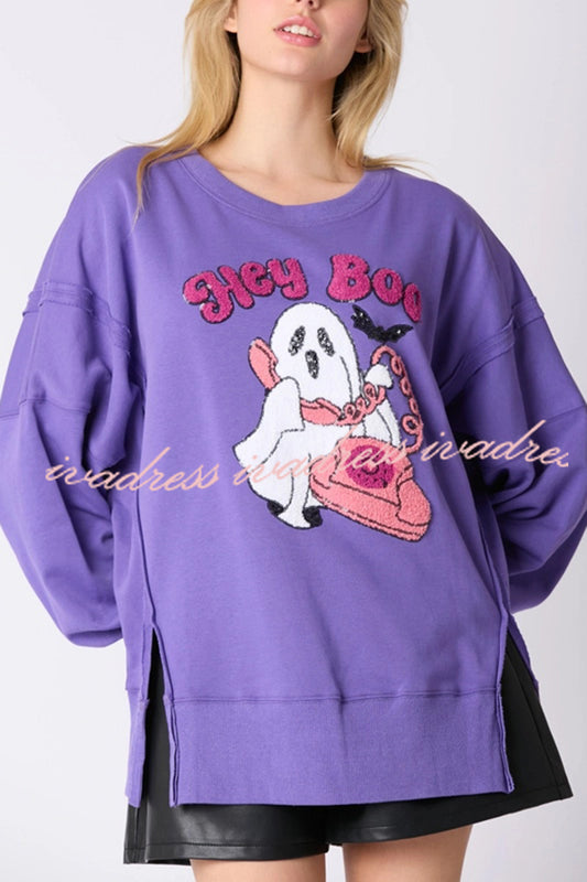 Halloween Cartoon Ghost Sequin Loose Casual Sweatshirt