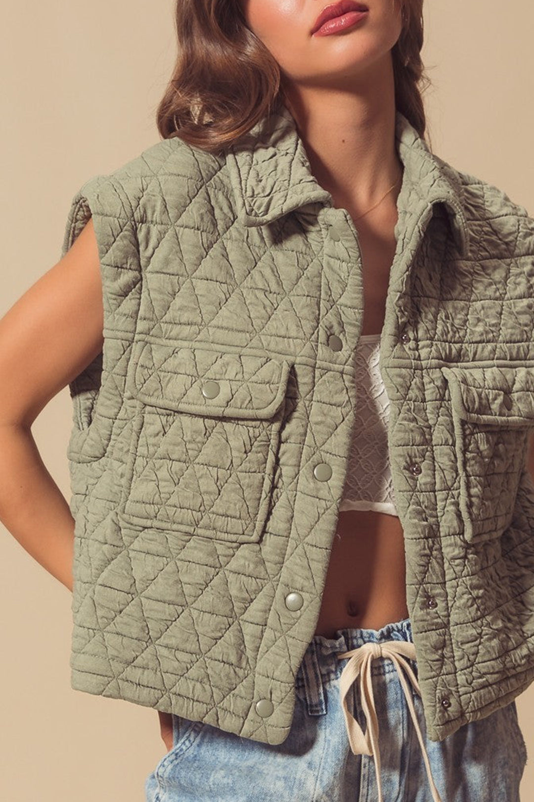 Solid Button Pocket Vest