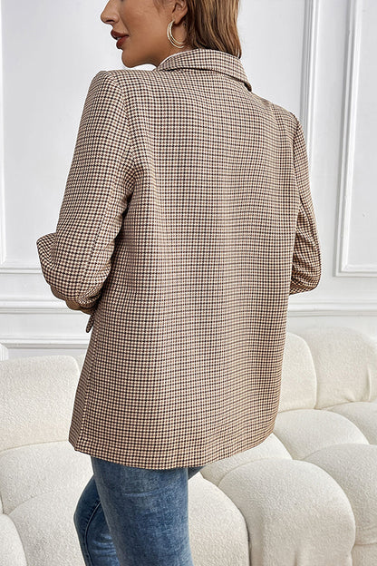 Vintage Houndstooth Lapel Long-sleeved Casual Blazer