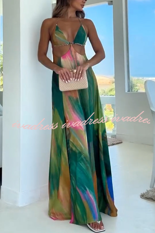 Vestido largo de vacaciones con abertura en la espalda y lazo Andie Splash Ink 