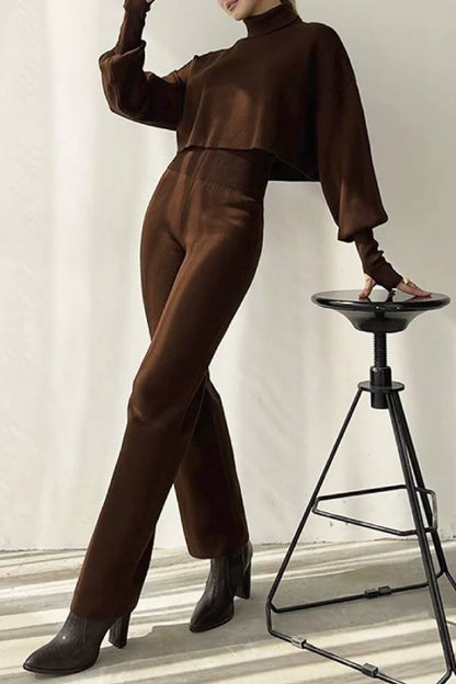 Casual Loose-fitting Long-sleeves Top and Pants Two-piece Set