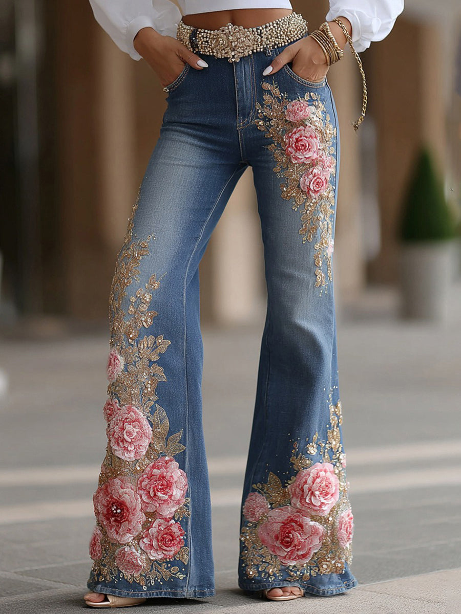 Daily Blue Floral Pocket Western Jeans