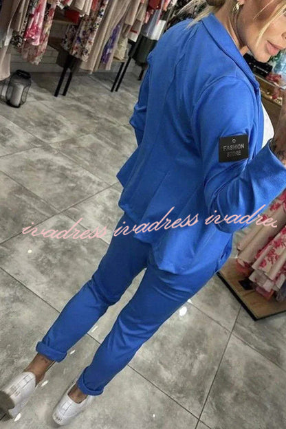 Smart Casual Lapel Blazer and Elastic Waist Tie Pocket Pants Set