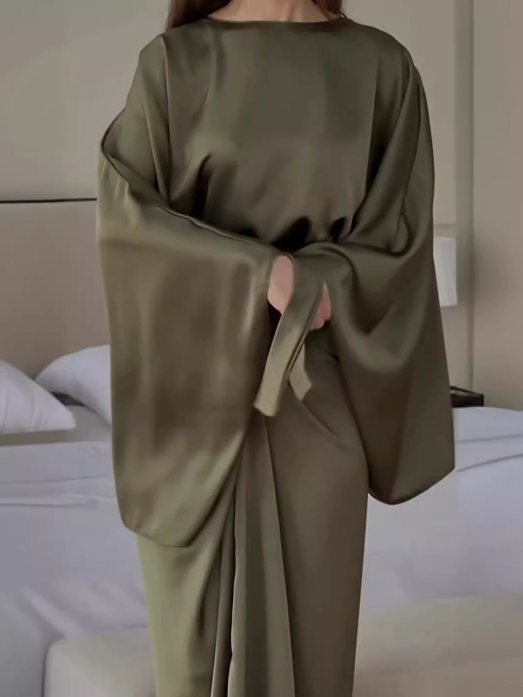 Satin Batwing Sleeve Maxi Dress