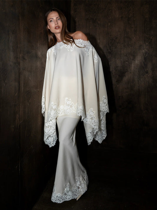 Ivory Lace Shawl Top & Mermaid Skirt Set