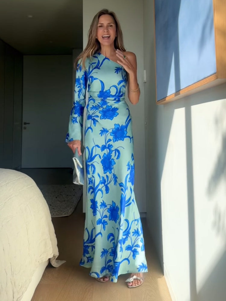 Asymmetric Off-Shoulder Floral Maxi Dress