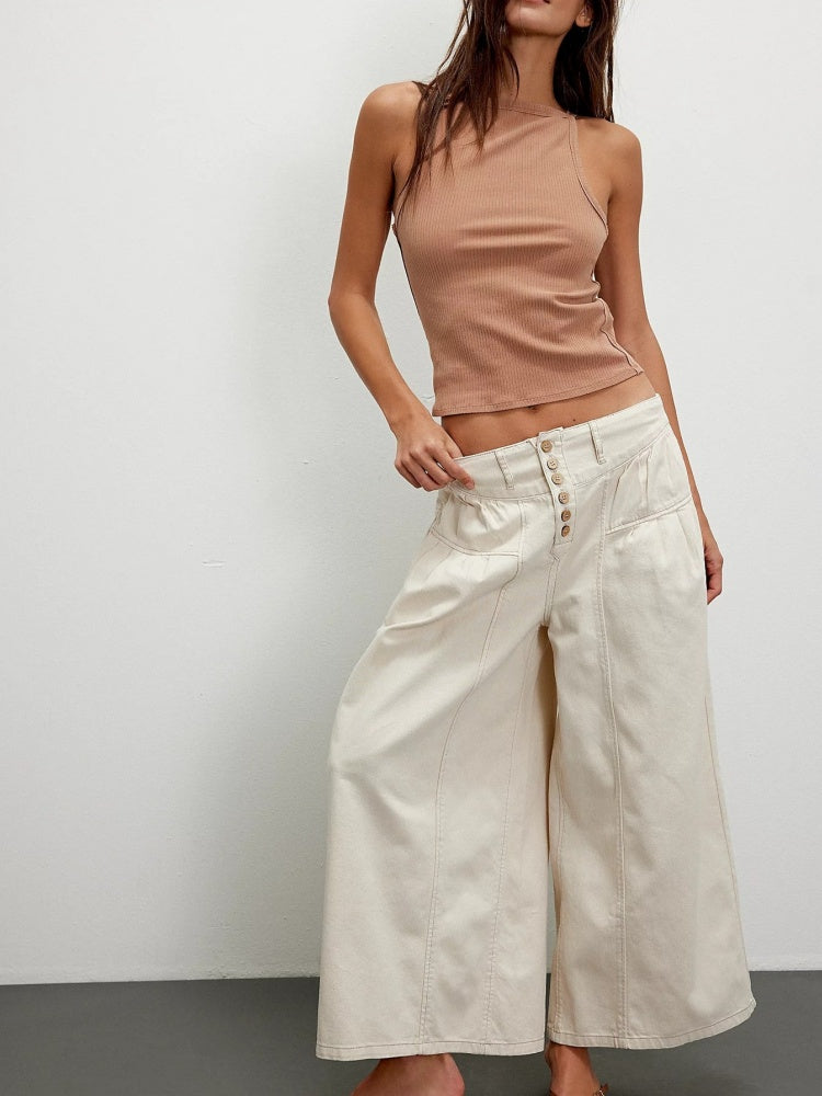Pleated Front Button Jeans