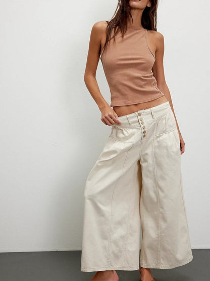 Pleated Front Button Jeans