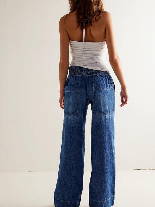 Elastic Waist Wide-Leg Jeans