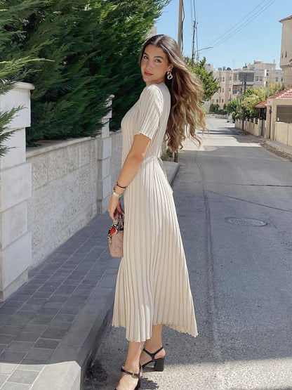 Casual Striped Crew Neck Knit Maxi Dress