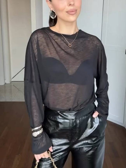 Minimalist Perspective T-shirt And Leather Pants Suit