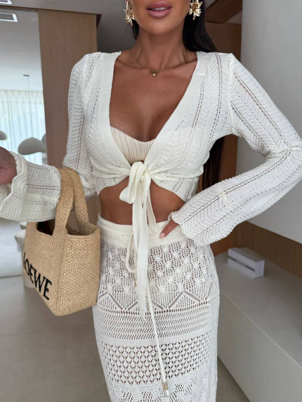 Cutout Knit Top And Skirt Suit-Knit Top