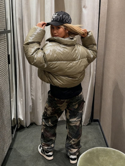 Camo Rhinestone Drawstring Cargo Pants