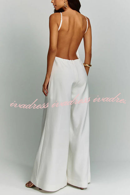 Kelso Linen Blend Square Neck Pocketed Backless Wide Leg Jumpsuit