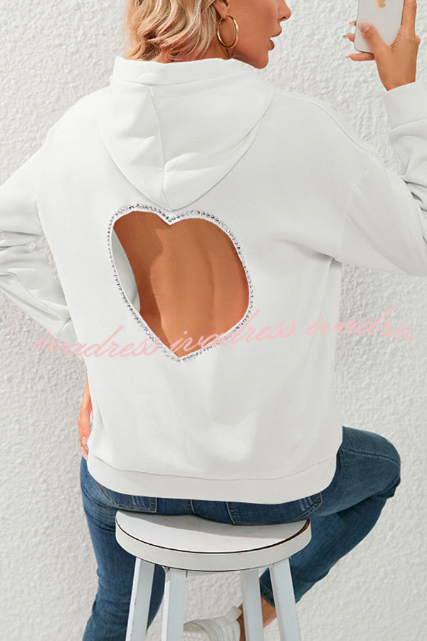 Love Pattern Hollow Diamond Velvet Hooded Long Sleeved Sweatshirt