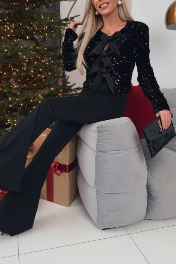 Sequin bow cutout crop top