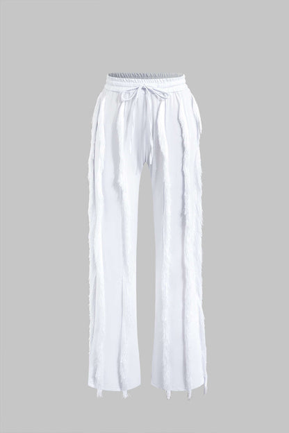 Bustier Slip Bodysuit And Fringe Tie Front Wide Leg Trousers Set