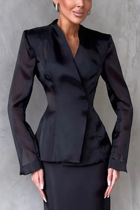 Perfectly Shaped Organza V-neck Long Sleeve Hourglass Cut Blazer