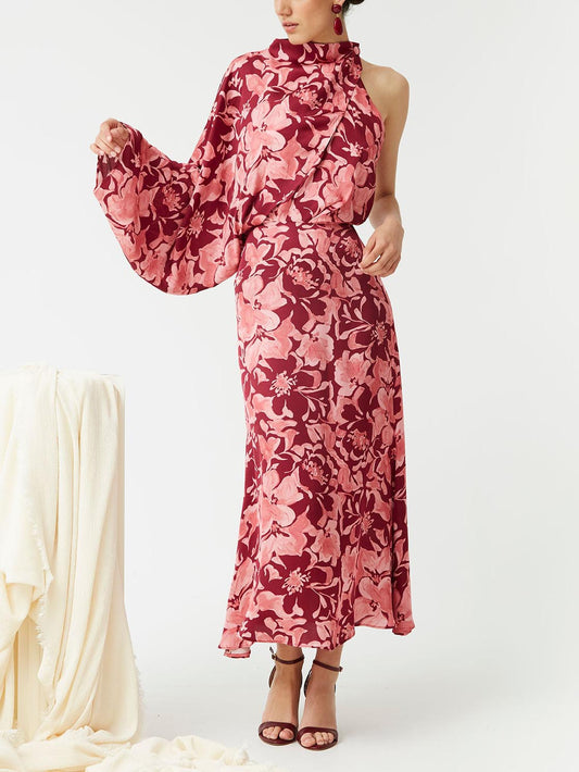 Elegant Painted Floral Print Midi Dress