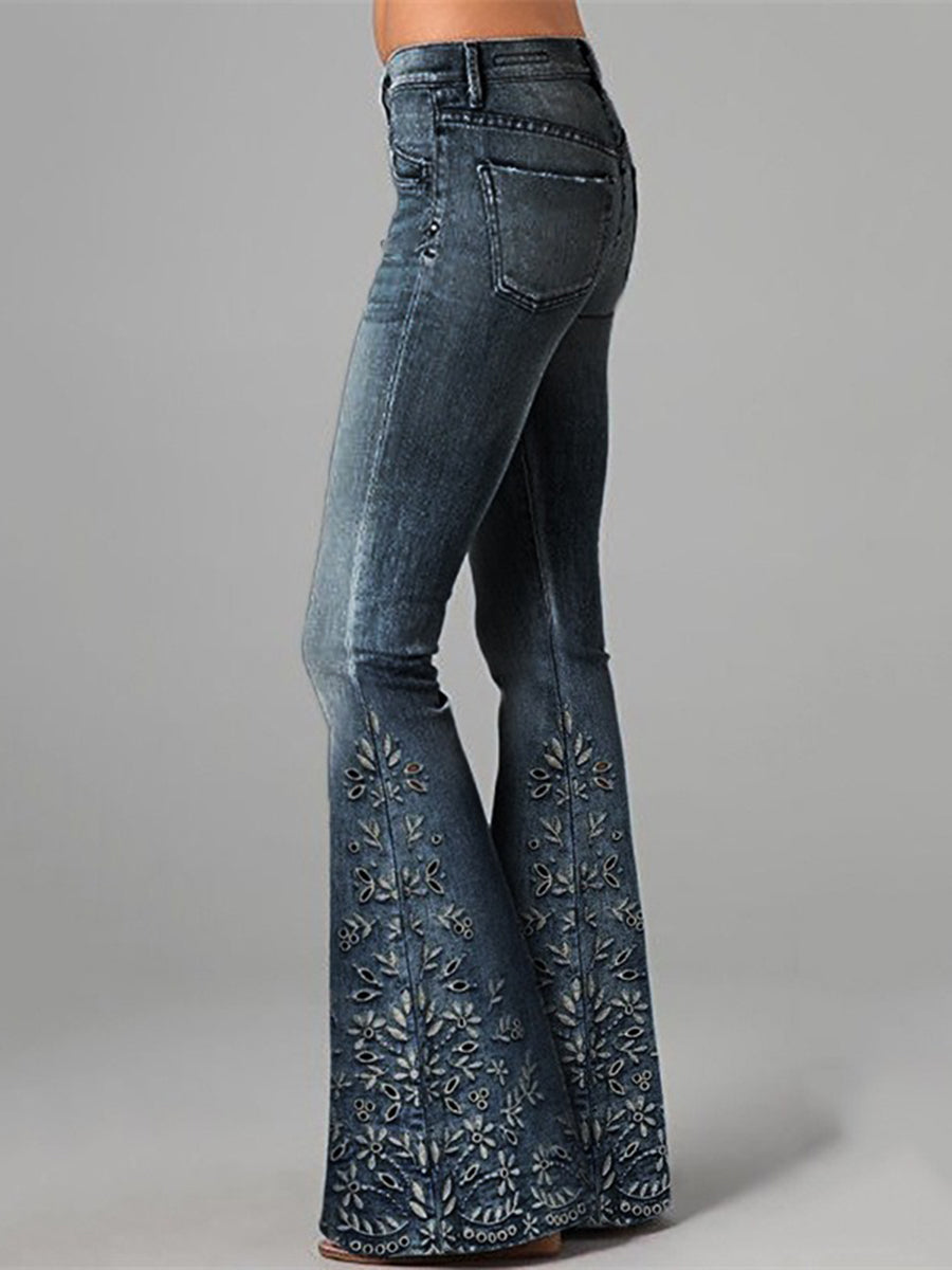 Daily Blue Floral Pocket Western Jeans