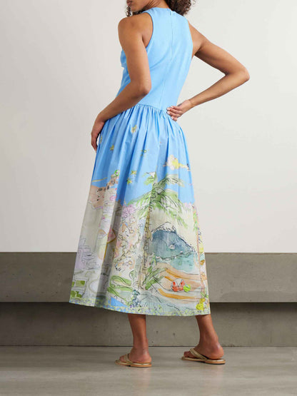 Unique Bright Beach Print Midi Dress