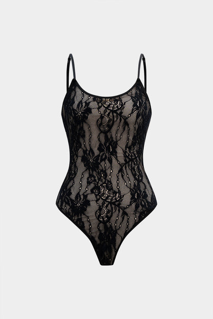 Lace Patchwork Backless Slip Sleeveless Bodysuit