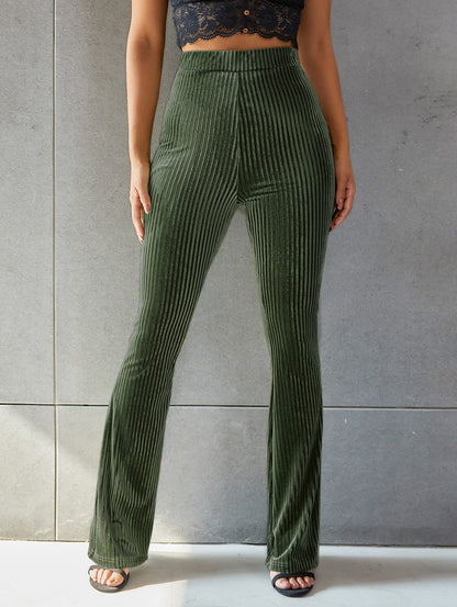 Velvet Pit Stripe High-Rise Elastic Waist Flare Leg Pants