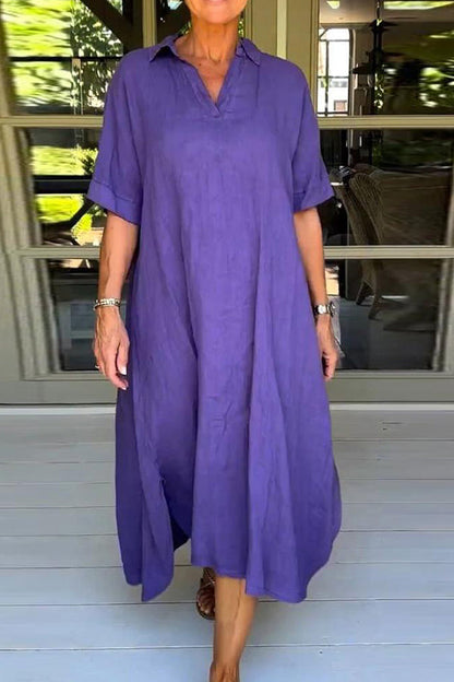 Vestido midi elegante, liso y de media manga 