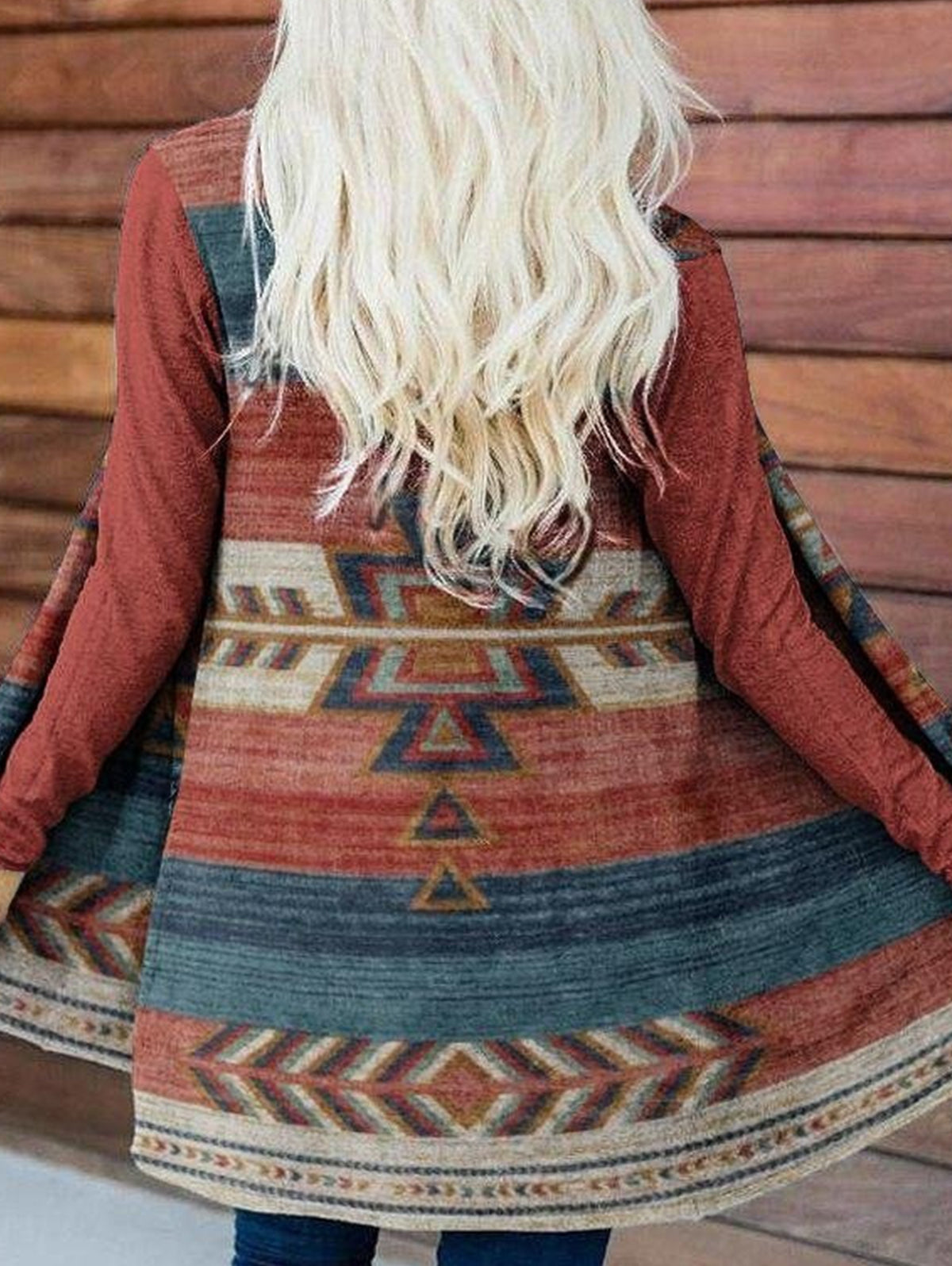 Boho Fringe Print Open Front Long Sleeve Cardigan