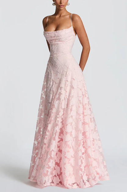 Francis Floral Burnout Jersey Fabric Cowl Neck Back Lace-up Maxi Dress