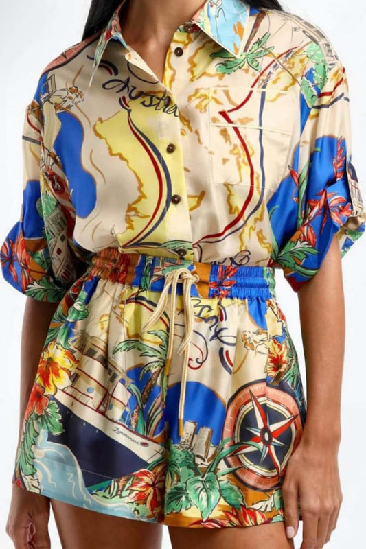 Unique Printed Waist Shorts Two-Piece Set