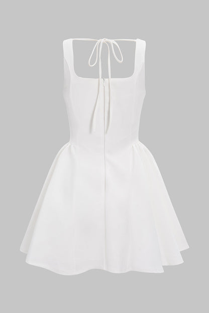 Square Neck Rhinestone Ruched Sleeveless Mini Dress