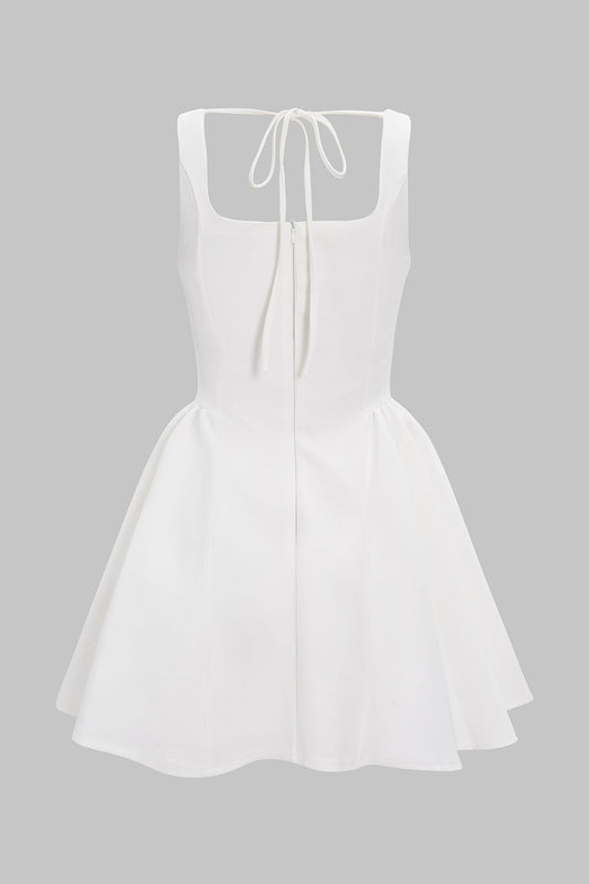 Square Neck Rhinestone Ruched Sleeveless Mini Dress