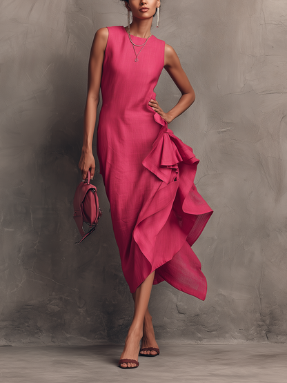 Fluid Crepe Jumpsuit With Draped Side Ruffle And Sculpted Silhouette