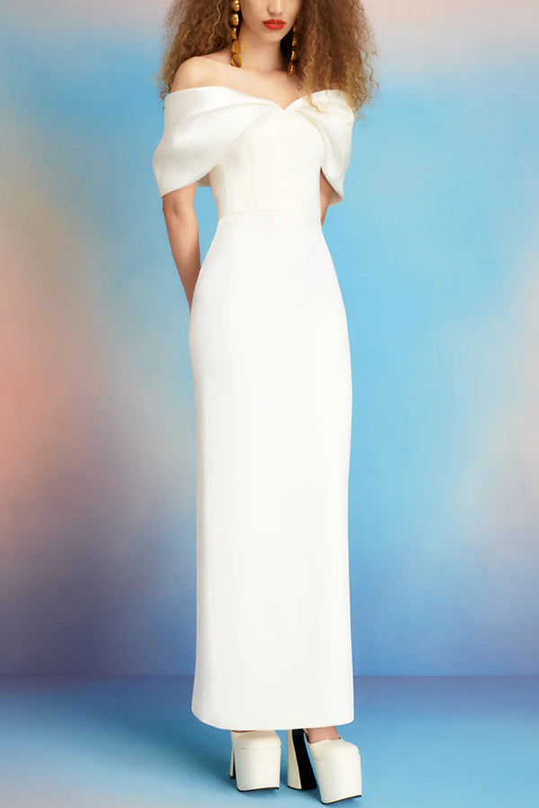 Elegant Off-shoulder Spliced fitted Backless Maxi Dress