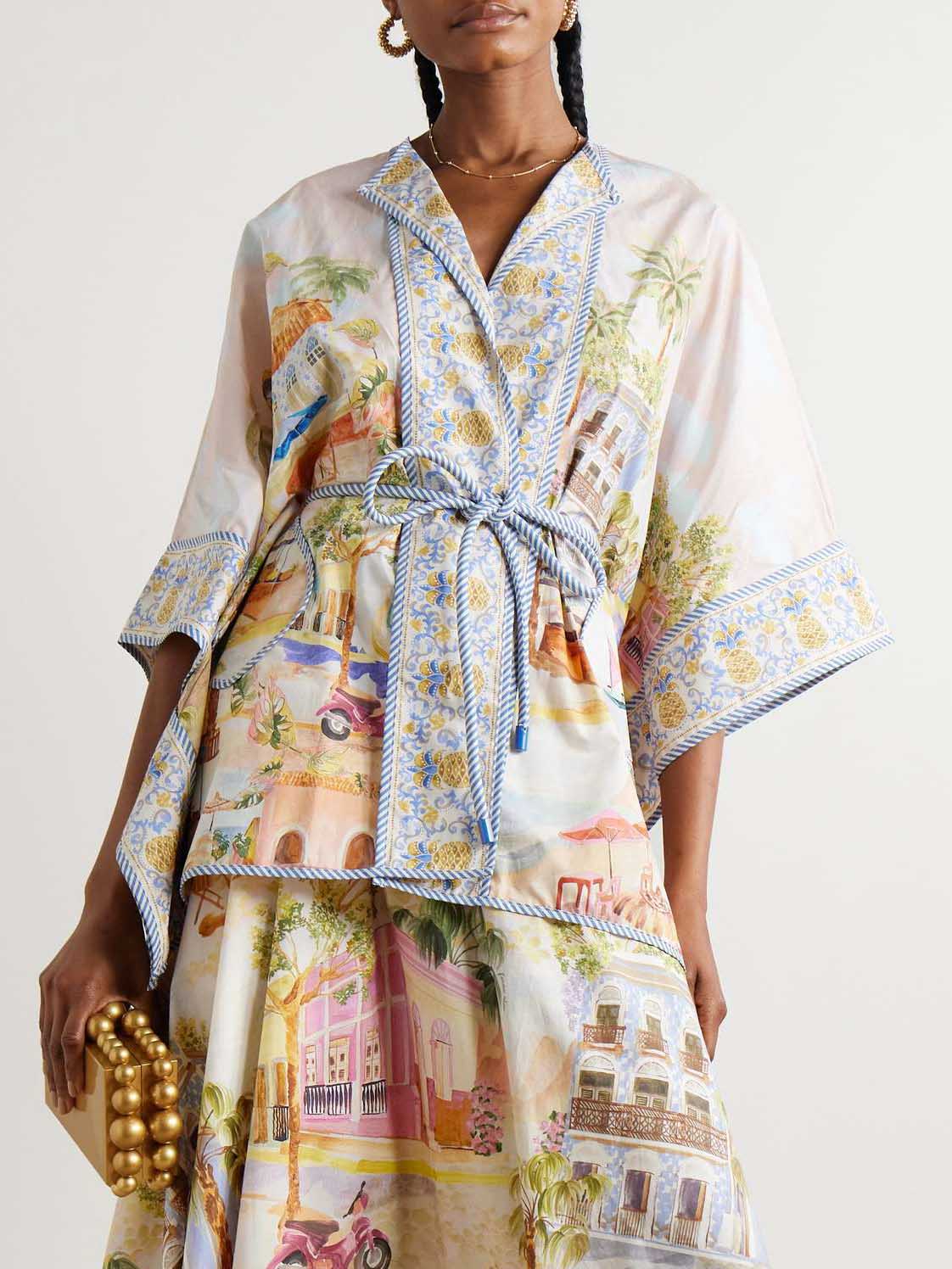 Unique City Illustration Print Long Waist Shirt