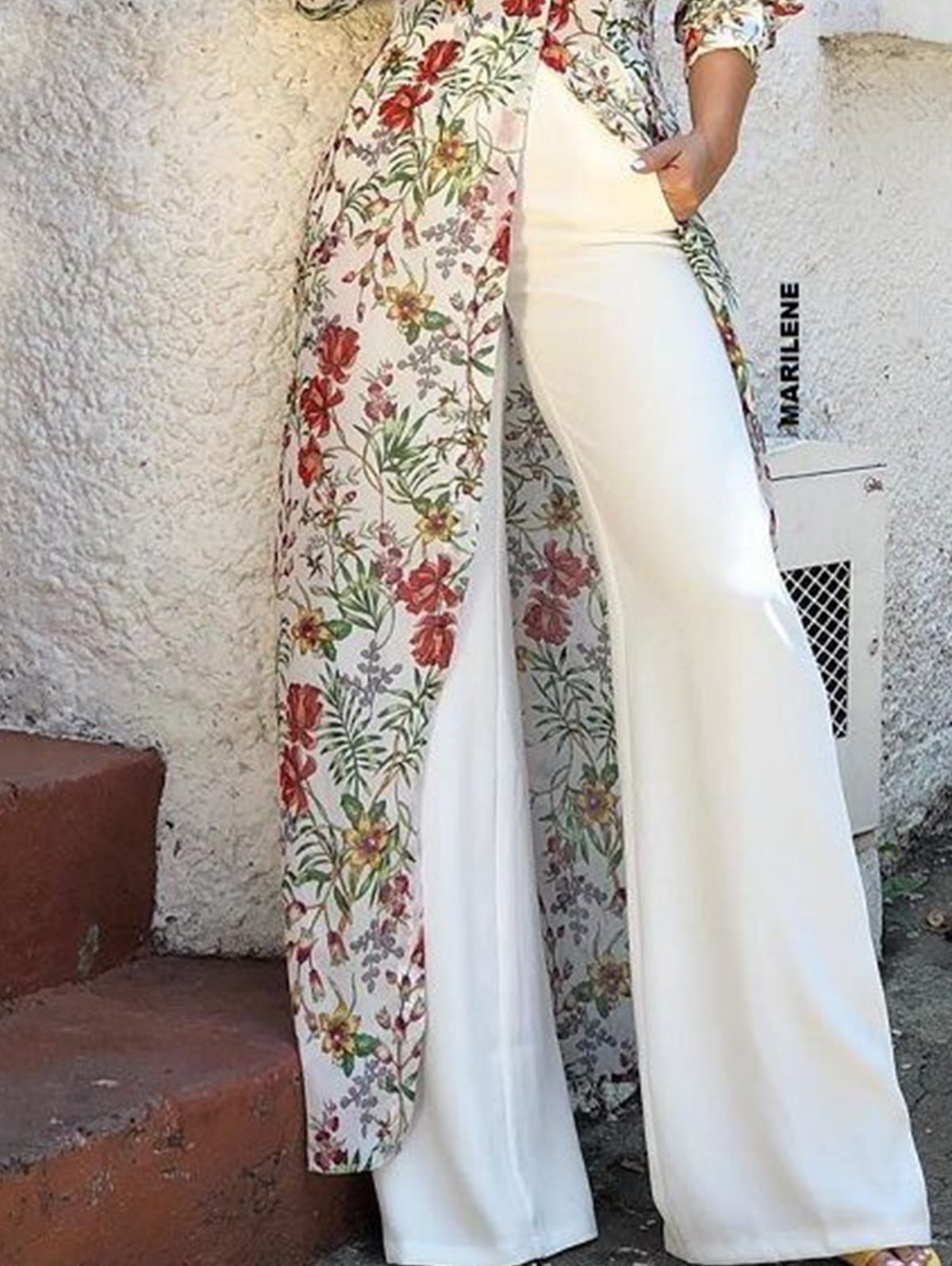 Elegant Floral Allover Button Lapel Collar Ankle-Length Jacket