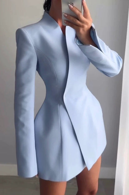 Shes Timeless V-neck Single Button Long Sleeve Waisted Blazer