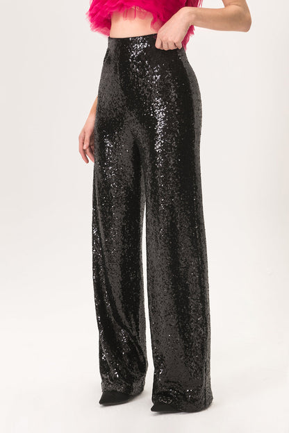 Sequin High Waisted Wide Leg Trousers