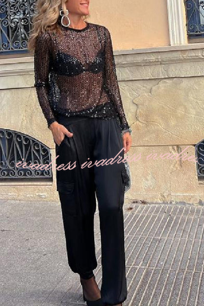 Keep It Shine Sequin Long Sleeve Shift Blouse