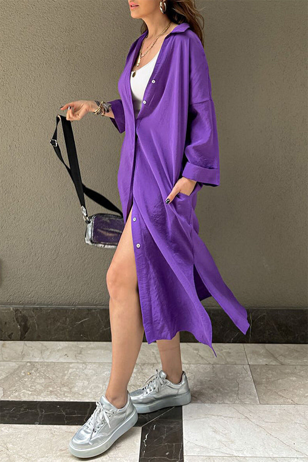 Vestido camisero informal con cuello tipo polo y hebilla sólida