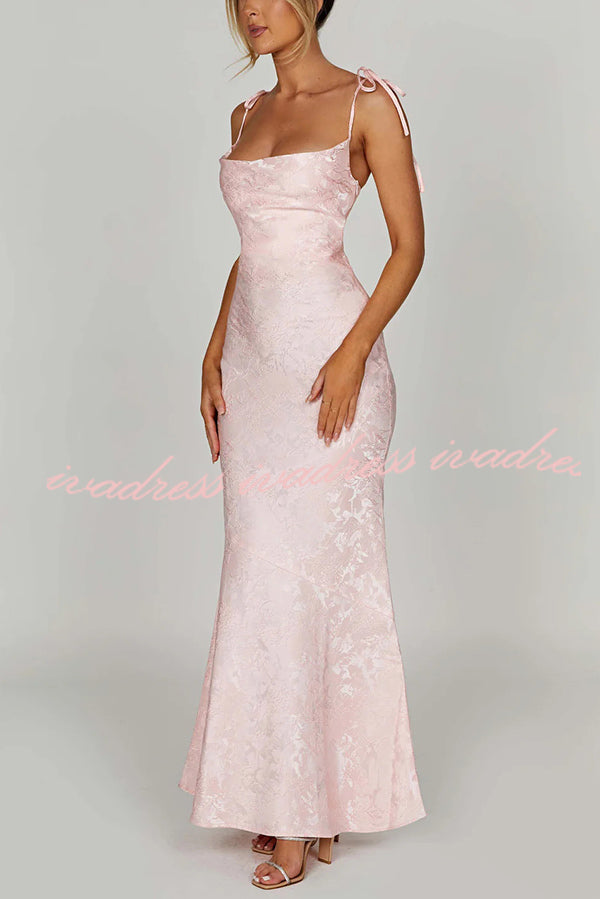 Jacquard Fabric Elegant Suspender Tie Slim Fishtail Maxi Dress