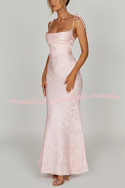 Jacquard Fabric Elegant Suspender Tie Slim Fishtail Maxi Dress