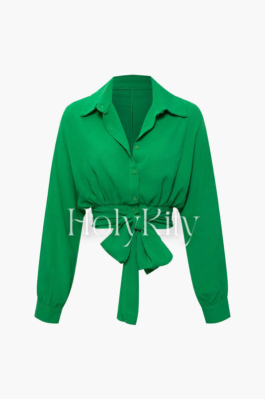 Knot Hem Long Sleeve Shirt