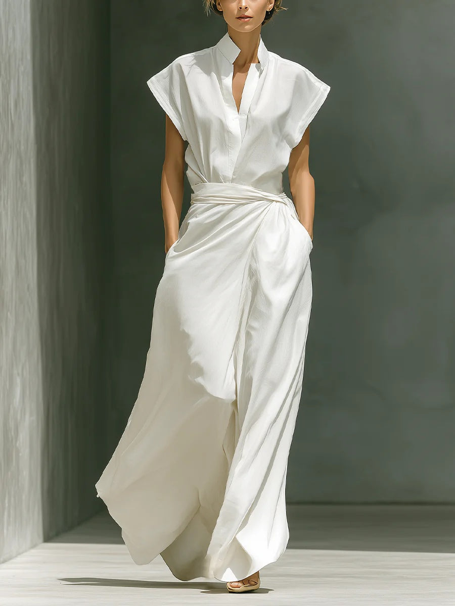 sheenchic Daily White V Neck Waistcoat Pocket Casual Two Piece Skirt Sets [Pre-Order]